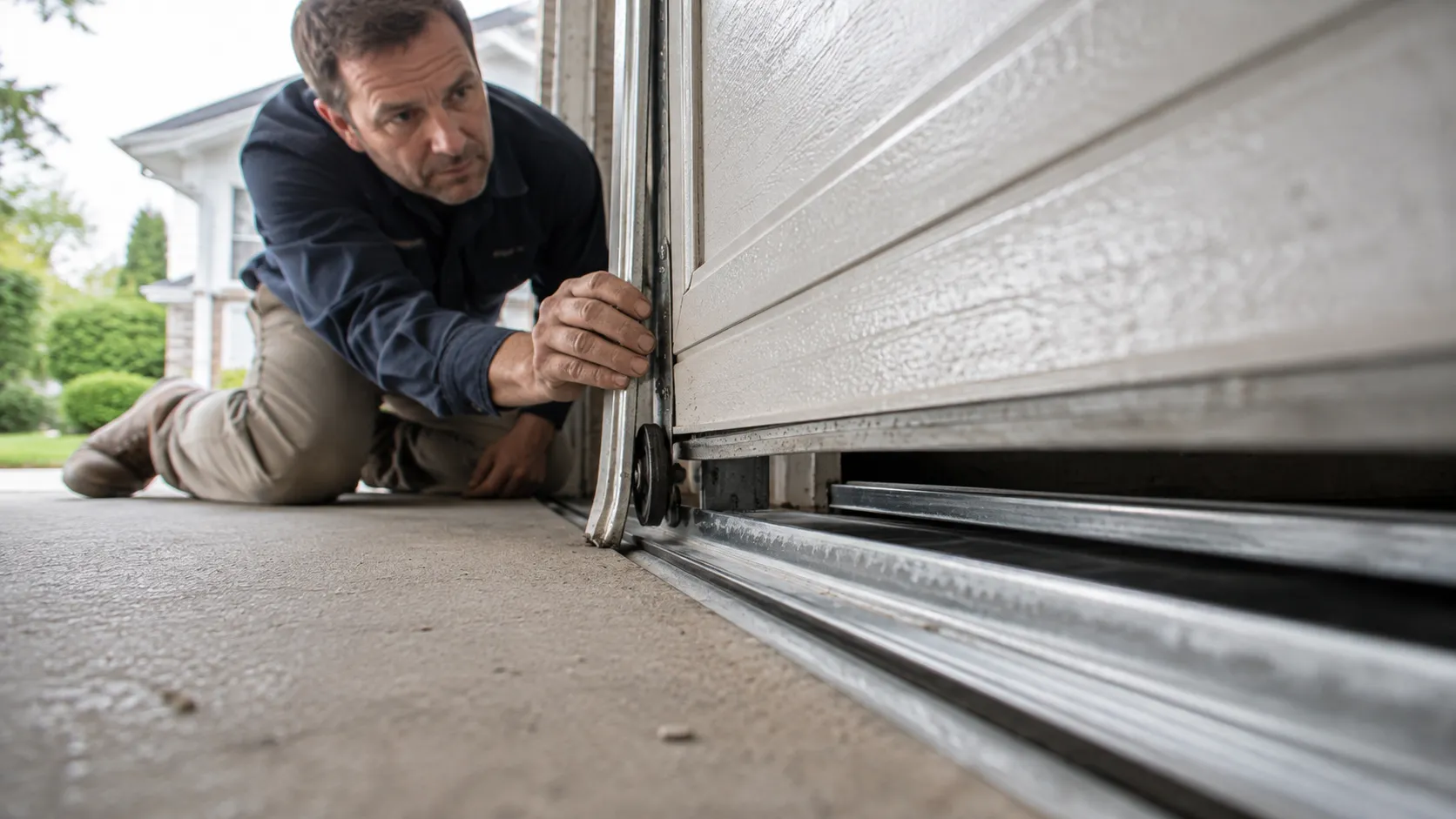 Garage door detail illustrating why ashburn garage doors let in cold air and draughts