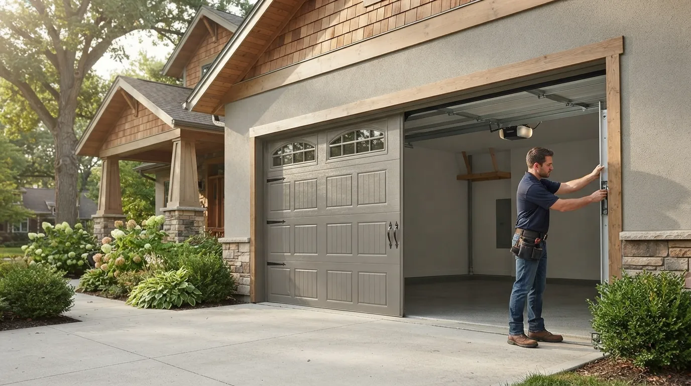 New residential garage door installed on an Ashburn Virginia home